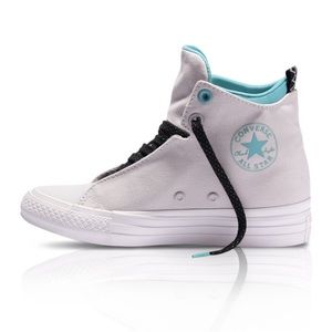 Grey black aqua shield converse